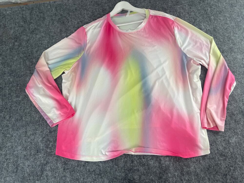 Fabletics Shirt Womens 2X Plus Tie Dye Tee Color Block Blouse Top N259